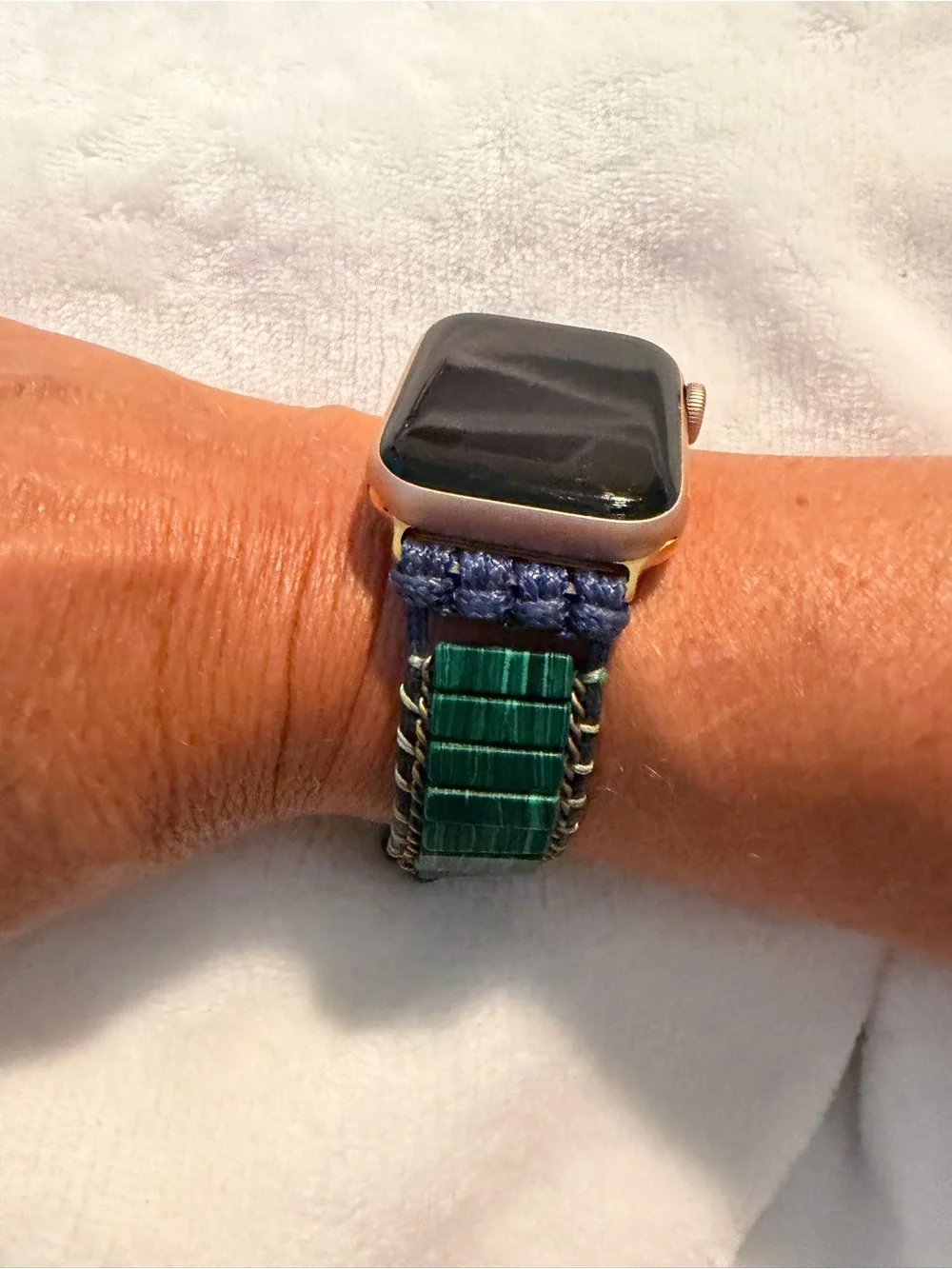 Cape Diablo Green and Navy Beaded Cord Bracelet with Gold Chain Trim
